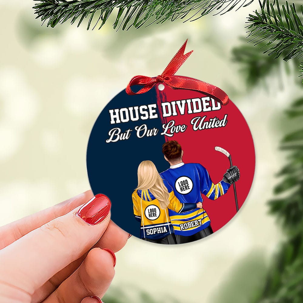 Custom Ice Hockey Couple Christmas Ornament | House Divided, Love United | Valentine's Day Gifts Ornament PopCulturePrints