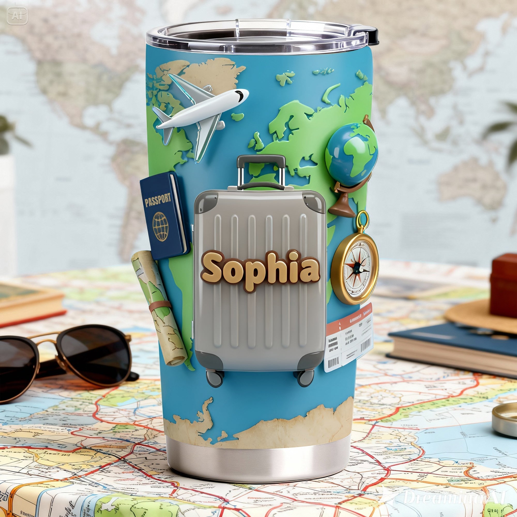 "Adventure Awaits" - Personalized Travel Tumbler for Travel Lovers - Custom Gift for Adventurers, Friends, and Family Tumbler Cup PopCulturePrints