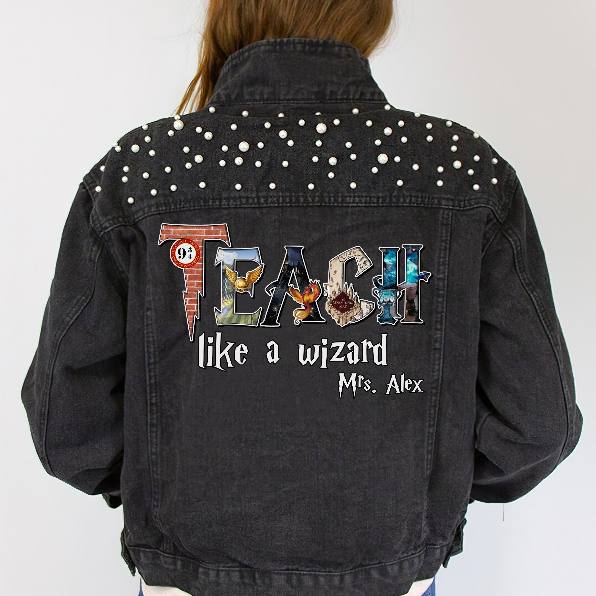 Personalized 'Teach Like a Wizard' Denim Jacket