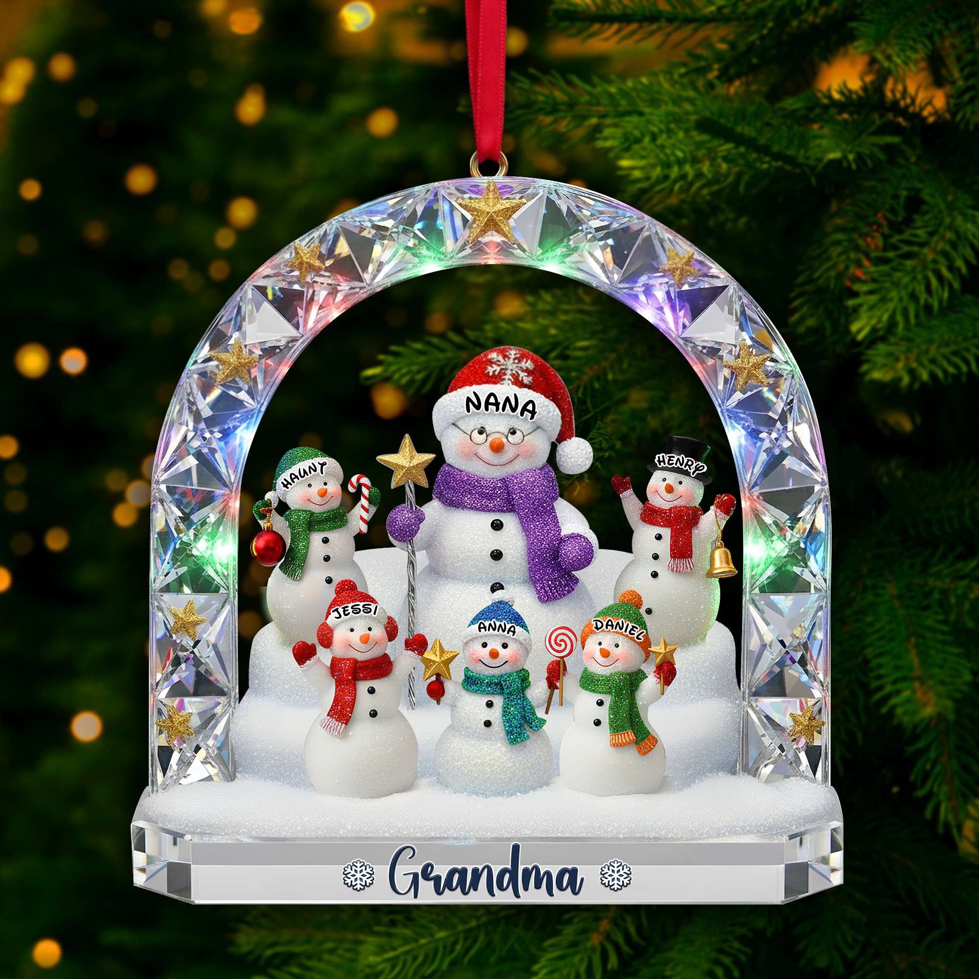 Grandma’s Snowman Family Ornament - A Cherished Personalized Christmas Gift For Grandma Ornament PopCulturePrints
