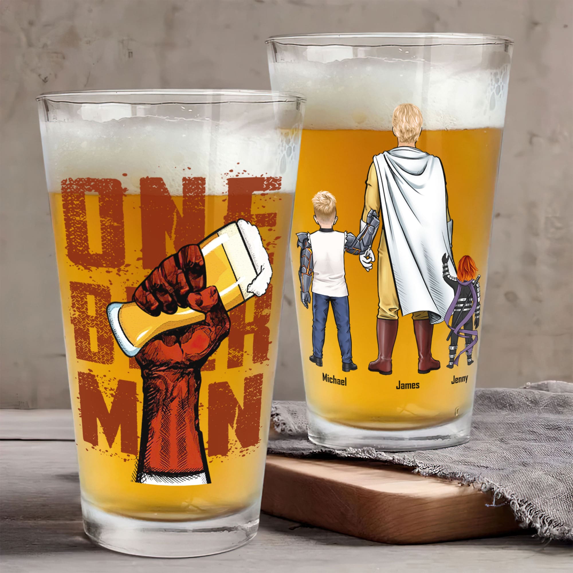 Custom Superhero Dad Beer Glass Beer Glasses PopCulturePrints