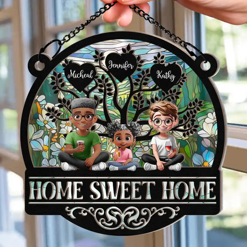 "Home Sweet Home: Celebrate Family Togetherness" - Personalized Window Hanging Suncatcher Ornament - Custom Gift for Family, Friends, and New Homeowners Suncatcher Ornament PopCulturePrints