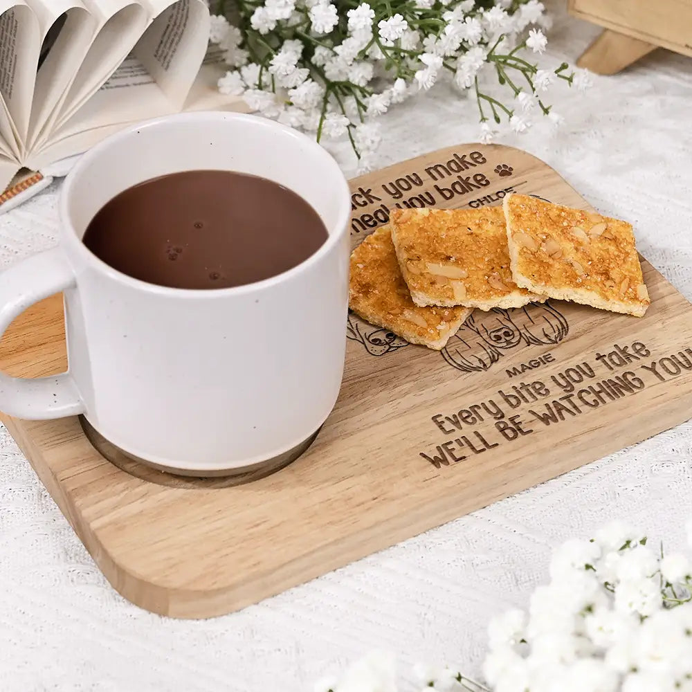 Every Bite You Take We'll Be Watching You - Personalized Serving Board with Cup Holder - Perfect Gift for Dog Lovers Serving Board With Cup Holder PopCulturePrints
