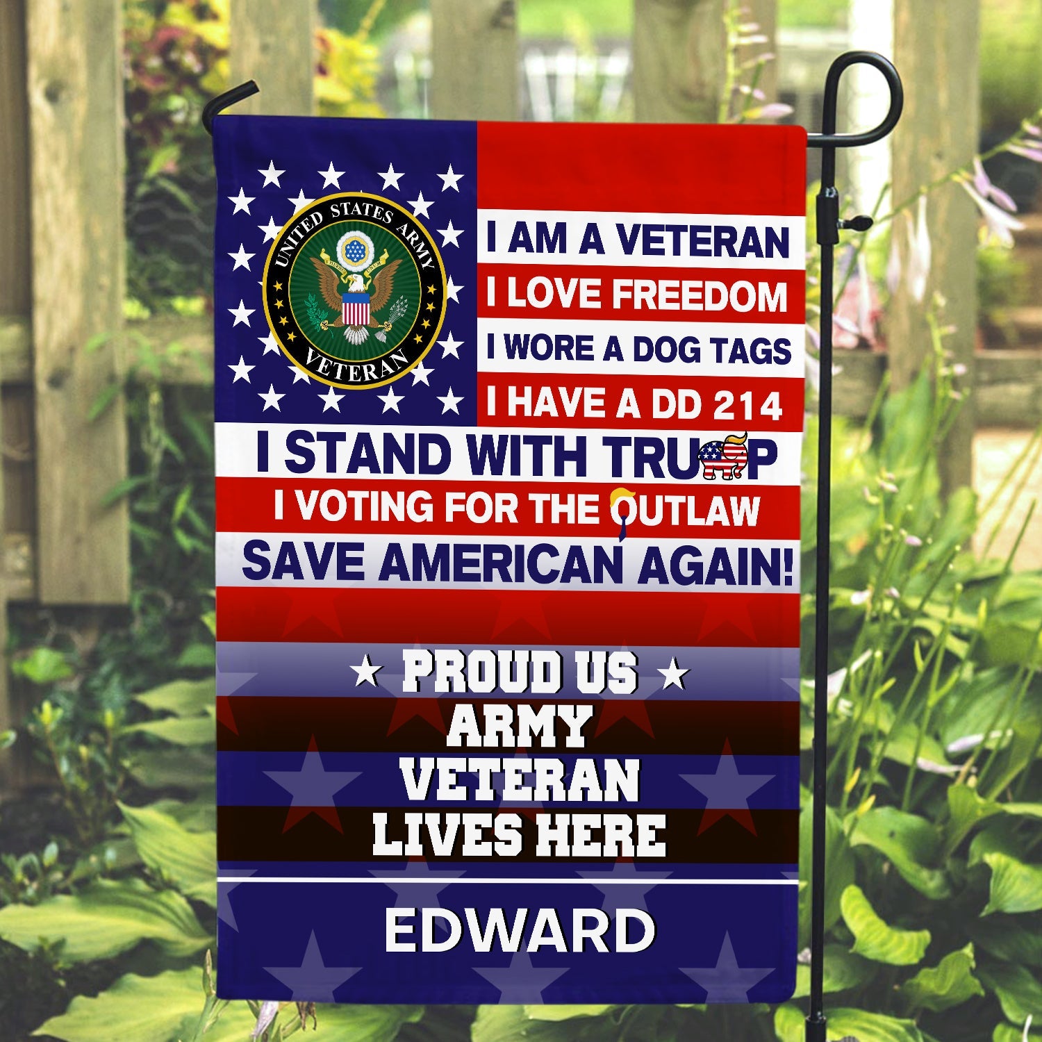 Personalized Proud US Army Veteran Garden Flag