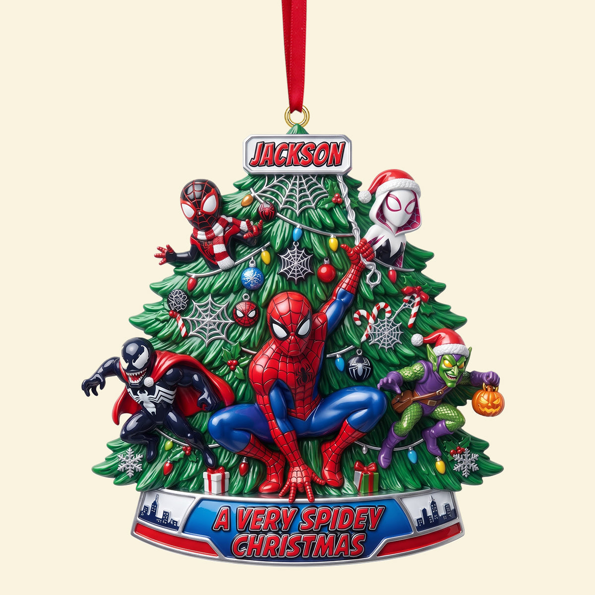 “Swinging into Christmas Cheer!” - Personalized Acrylic Ornament for Spidey Fans - Gift for Kids and Marvel Lovers