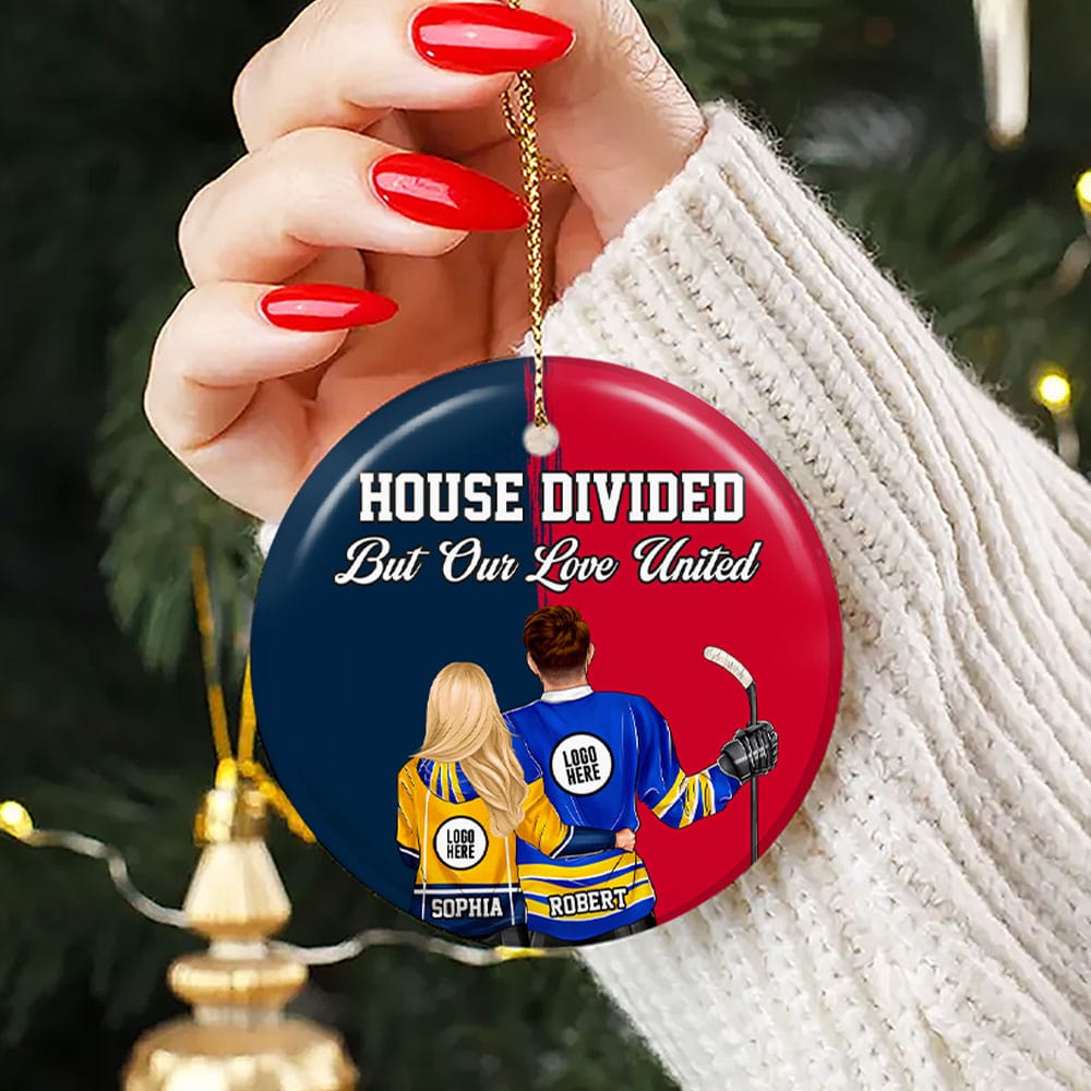 Custom Ice Hockey Couple Christmas Ornament | House Divided, Love United | Valentine's Day Gifts Ornament PopCulturePrints