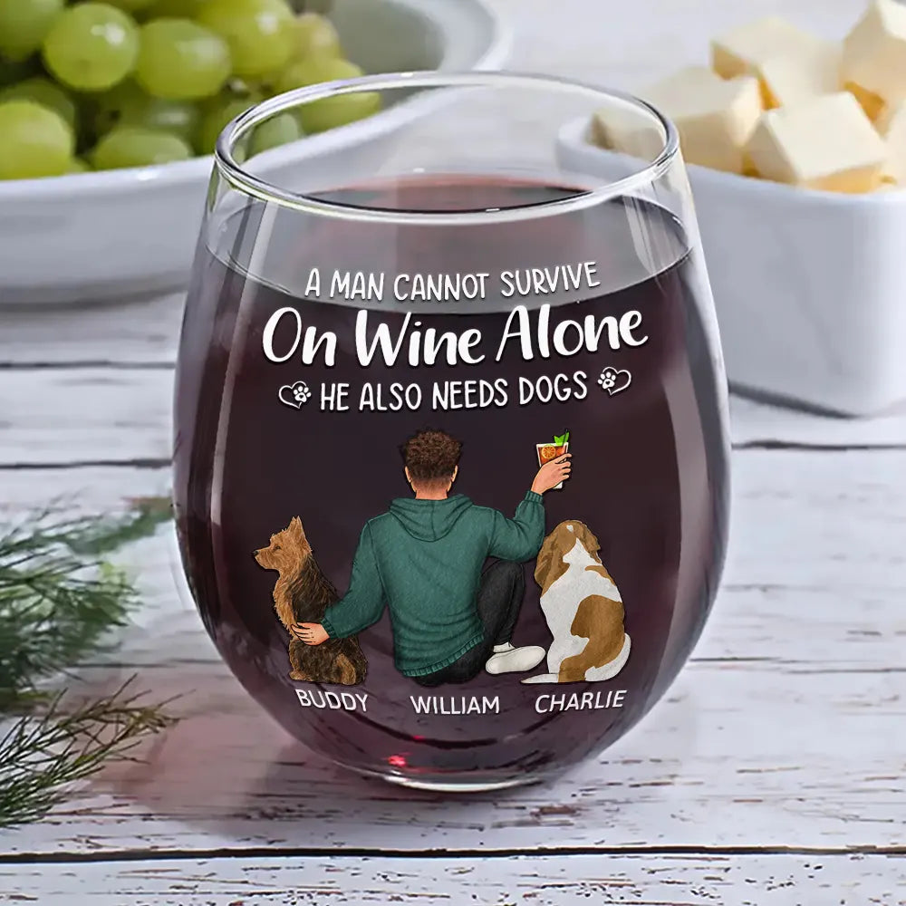 A Woman, Wine & Her Dog - Personalized Stemless Wine Glass Wine Glass PopCulturePrints