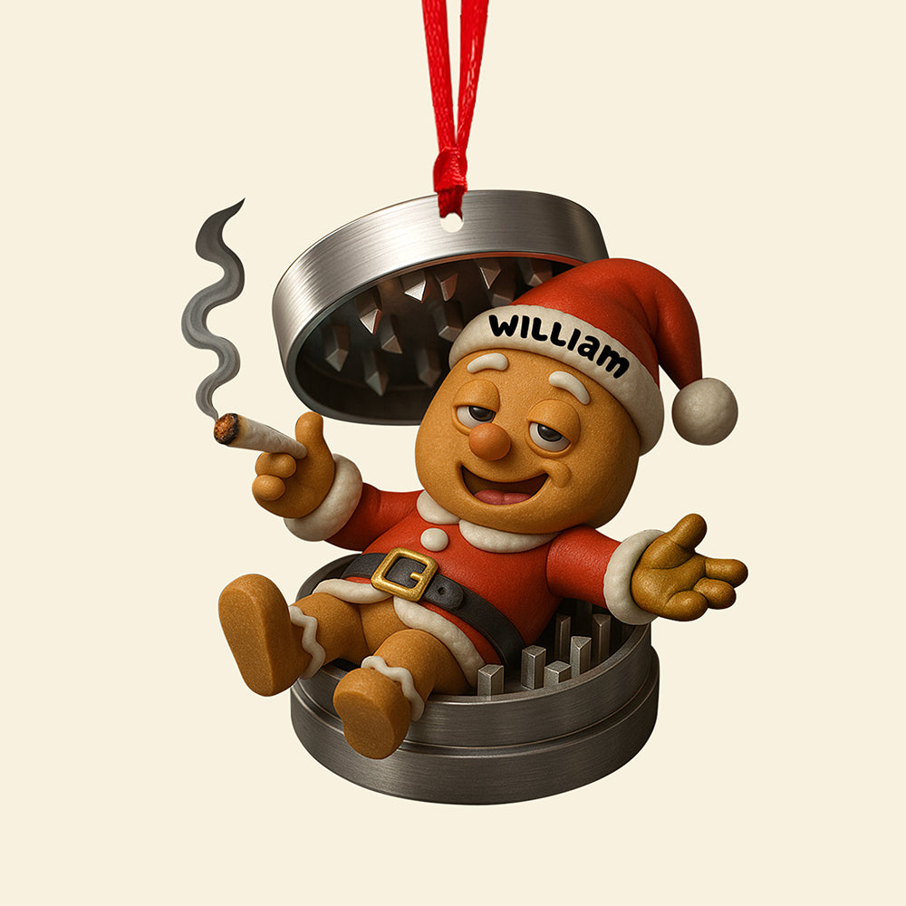 “Celebrate the Holidays with a Smile” - Funny Gingerbread Christmas Ornament - Personalized Gifts for Smokers Ornament PopCulturePrints
