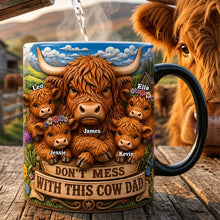 Load image into Gallery viewer, “Don't Mess with This Cow Dad” - Rustic Highland Cow Personalized Coffee Mug - Gift for Dads, Grandpas, and More Coffee Mug PopCulturePrints
