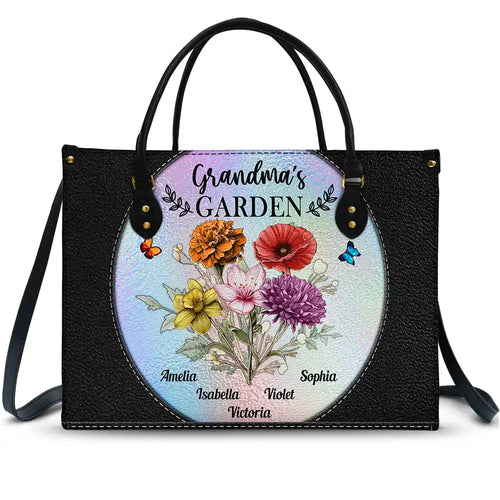 “Grandma's Garden” - Personalized Leather Bag for Grandma & Moms Leather Bag PopCulturePrints