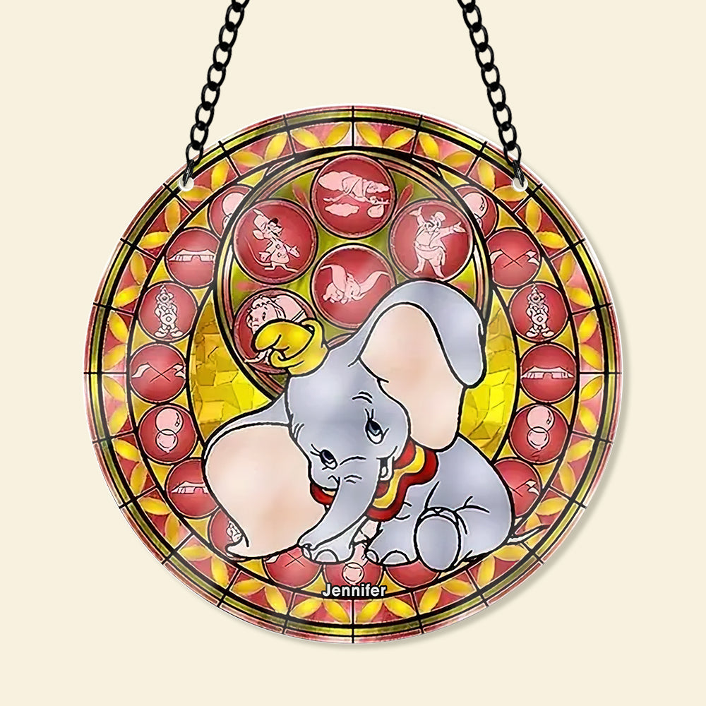 Personalized Christmas Suncatcher Ornament - Elephant Cartoon Design