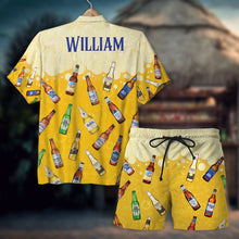 Load image into Gallery viewer, Personalized Hawaiian Shirt Set for Beer Lovers - Custom Name and Beer Brands
