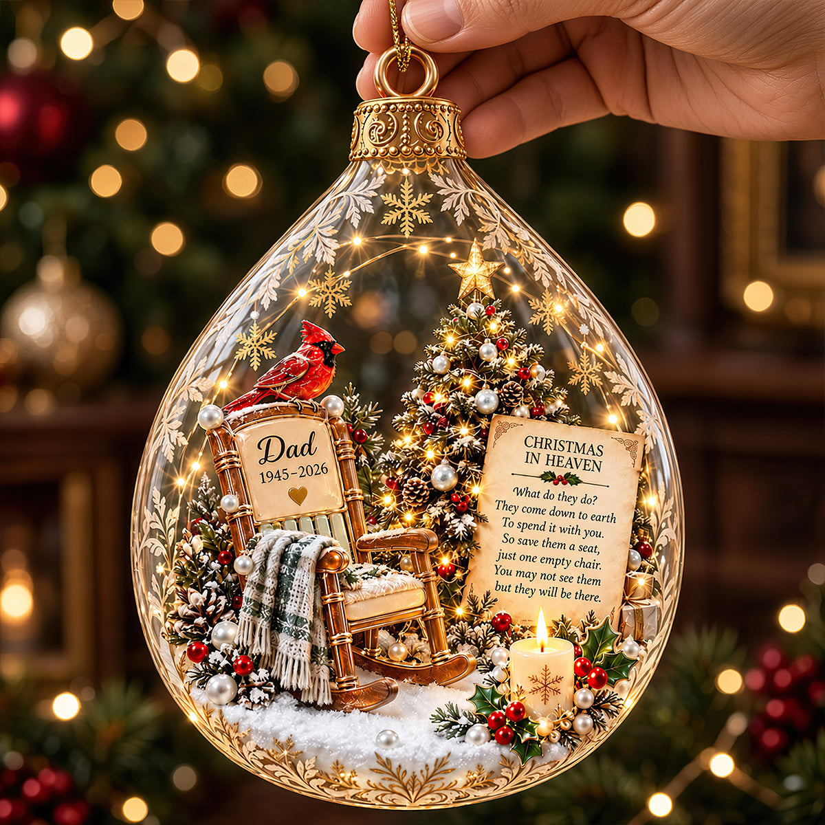 Christmas In Heaven Cardinal Ornament - A Personalized Memorial Gift