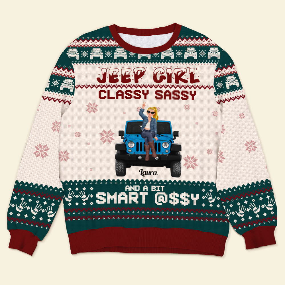 Personalized Jeep Girl Christmas Sweater - Classy, Sassy & Smart