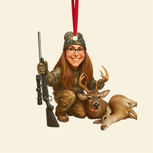 Load image into Gallery viewer, “Capture the Adventure” - Custom Caricature Art Hunting Ornament - Personalized Gifts for Hunting Enthusiasts Ornament PopCulturePrints
