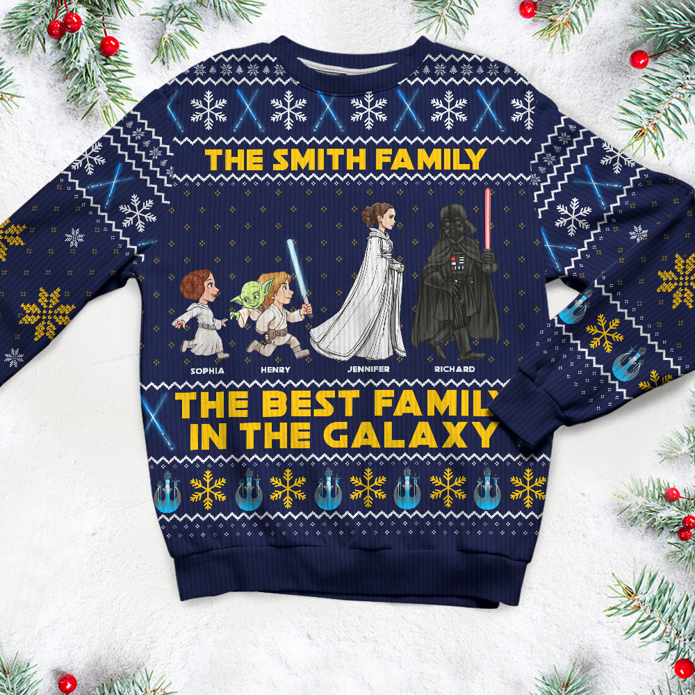 Personalized Family Cosmic Adventure Ugly Sweater – Best Family in the Galaxy