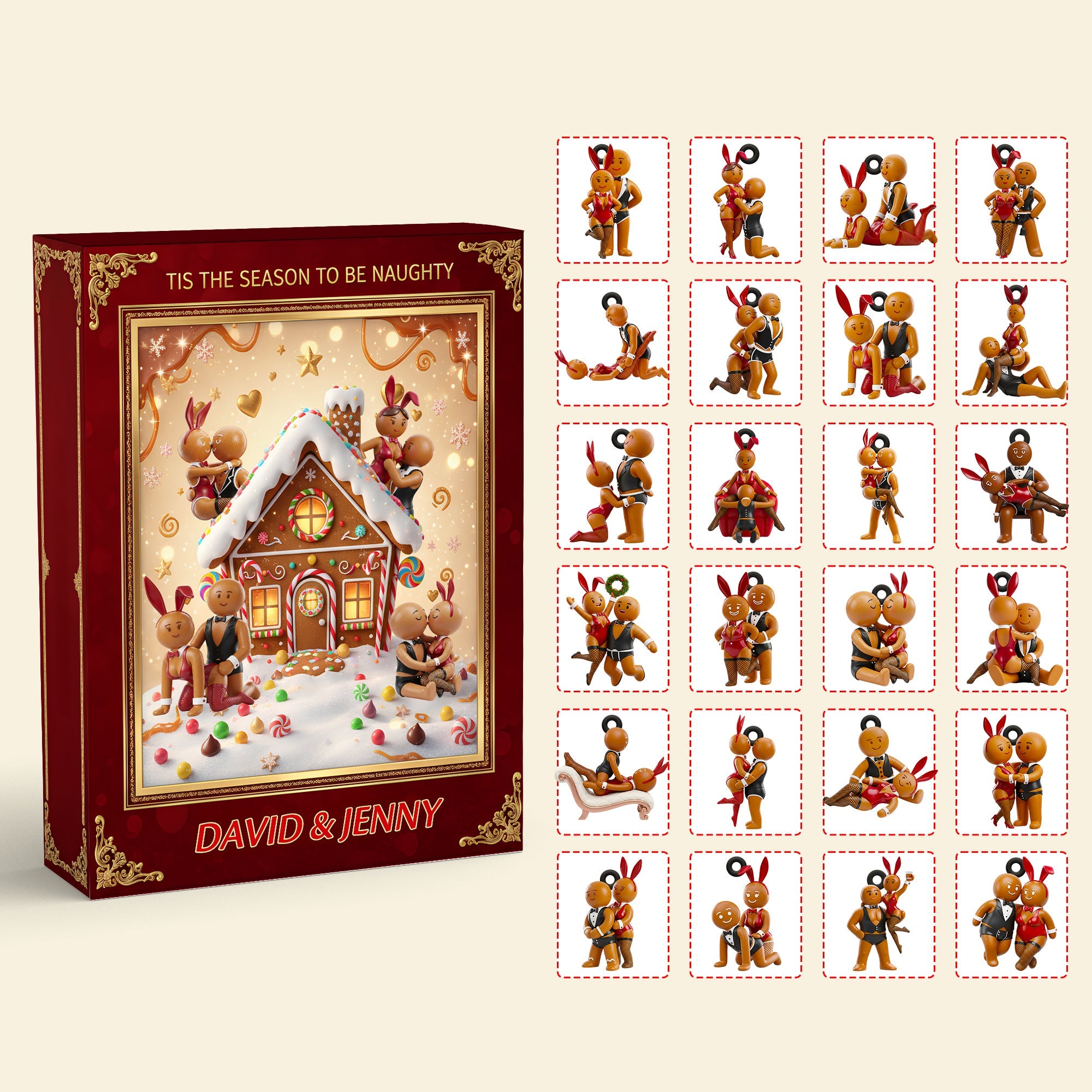 “Celebrate Your Love This Christmas with a Touch of Mischief” - Gingerbread Couple Christmas Advent Calendar Blind Box - Personalized Gift for Couples Advent Calendar PopCulturePrints