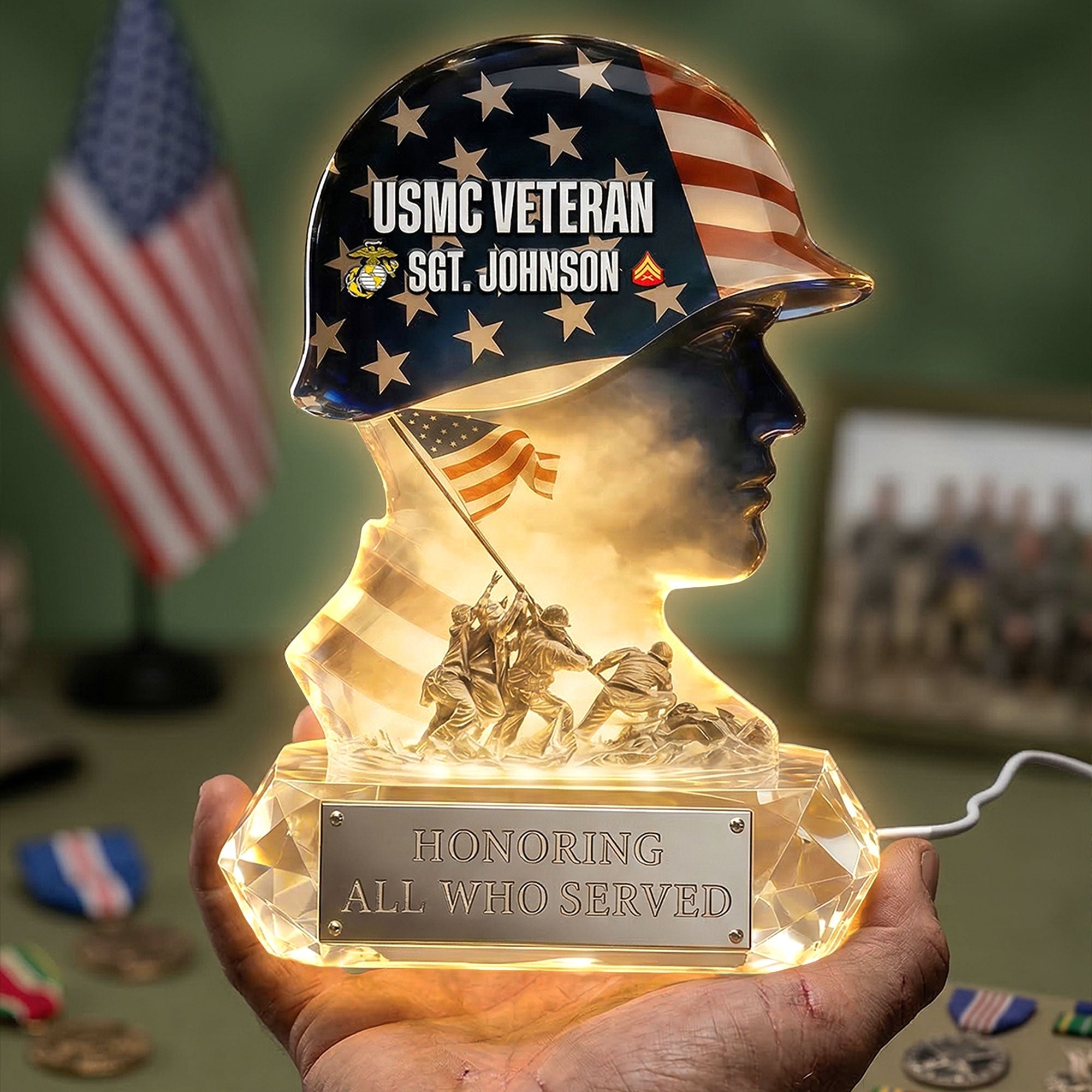 Honoring All Who Served - Proud Military Spirit Led Light - Personalized Gifts for Veterans Light Box PopCulturePrints