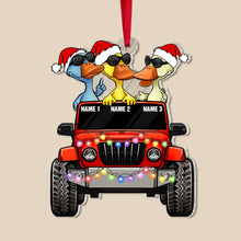 Load image into Gallery viewer, Personalized Duck Family Christmas Ornament - Custom Names - Santa Hats &amp; Lights
