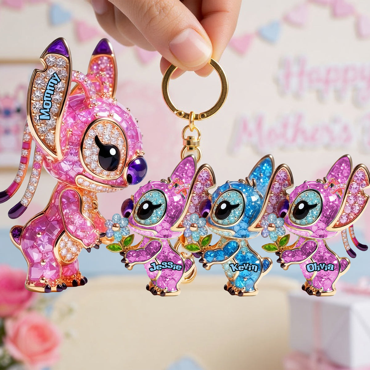“A Mother’s Love Shines Bright” - Alien Mom and Kids Keychain - Personalized Gift for Mom & Grandma Keychains PopCulturePrints