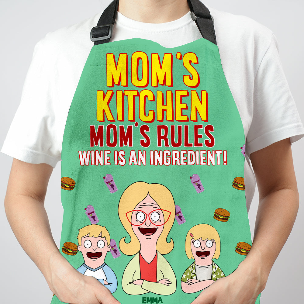 Mom's Kitchen: Wine is an Ingredient! - Personalized Apron Gift for Mom, Grandma & Home Chefs Aprons PopCulturePrints