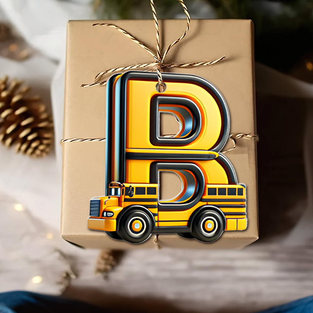 Personalized Bus Lover Alphabet Christmas Ornament - Letter B