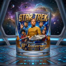 Load image into Gallery viewer, “To Boldly Go Where No Glass Has Gone Before” - Celebrated 60th Anniversary Drinking Glass - Personalized Gift for Fans Glass PopCulturePrints

