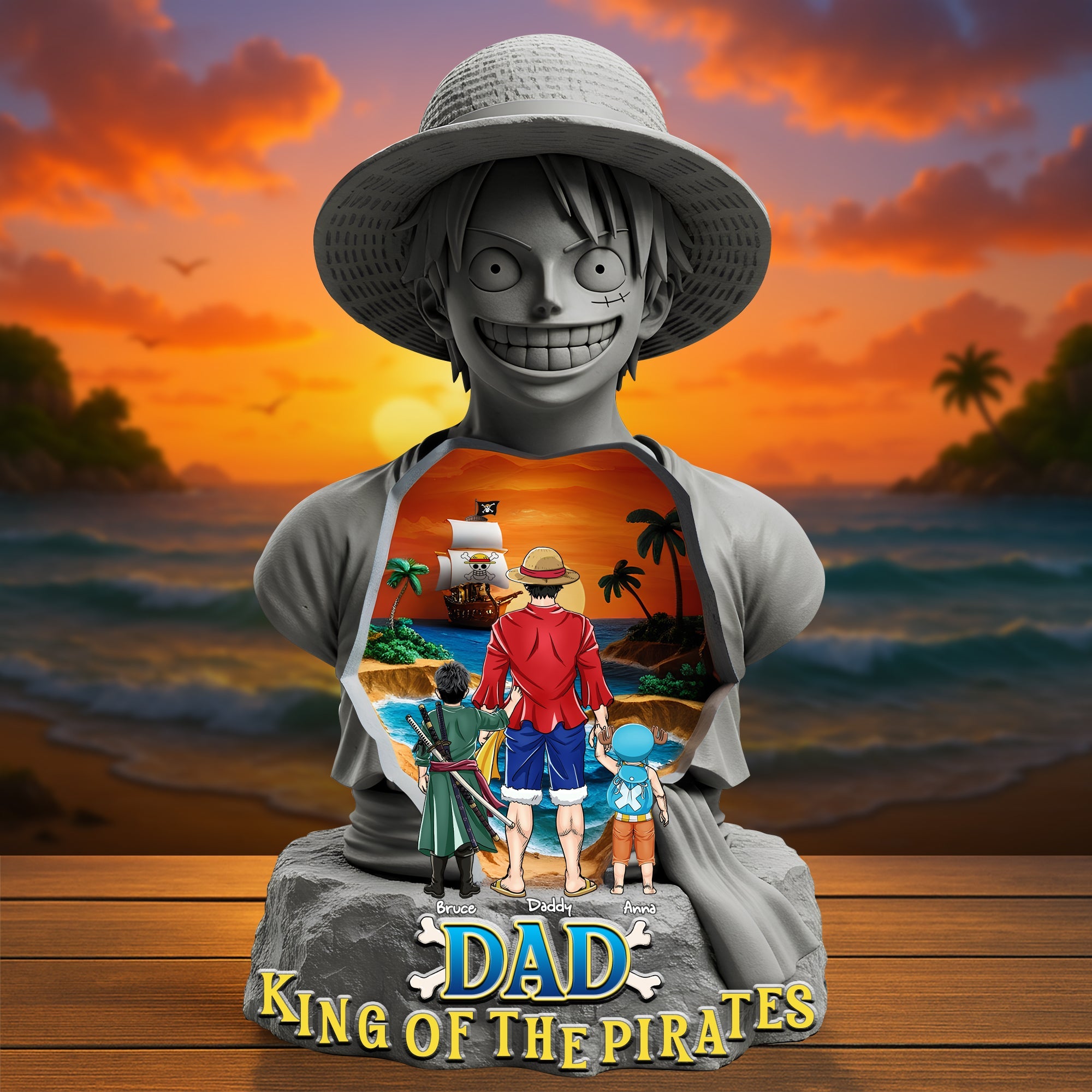 “Dad, The King of the Pirates” - Personalized Pirate Dad Acrylic Plaque, Gift for Dads, Grandpas, and More Shaped Plaques PopCulturePrints