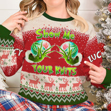 Load image into Gallery viewer, Funny Grinch Themed Show Me Your Knits Christmas Sweater
