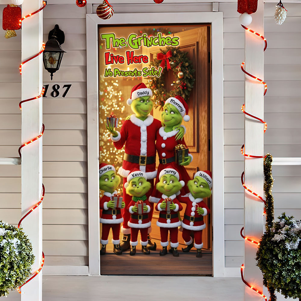 “No Presents Safe!” - Green Monster Family Door Cover - Personalized Christmas Gift for Families Door Covers PopCulturePrints