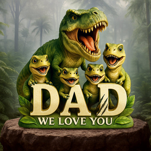 Roaring Love | Dinosaur Dad Acrylic Plaque - Personalized Gift for Dad, Grandpa, and More Shaped Plaques PopCulturePrints