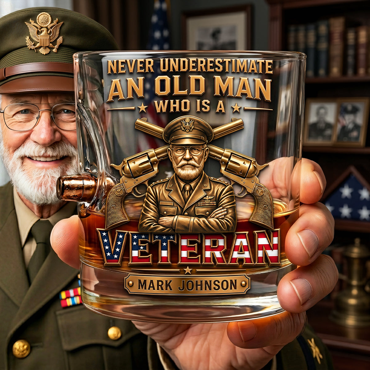 Never Underestimate An Old Man Who Is A Veteran - Personalized Bullet Glass Glass PopCulturePrints