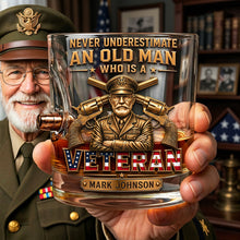 Load image into Gallery viewer, Never Underestimate An Old Man Who Is A Veteran - Personalized Bullet Glass Glass PopCulturePrints
