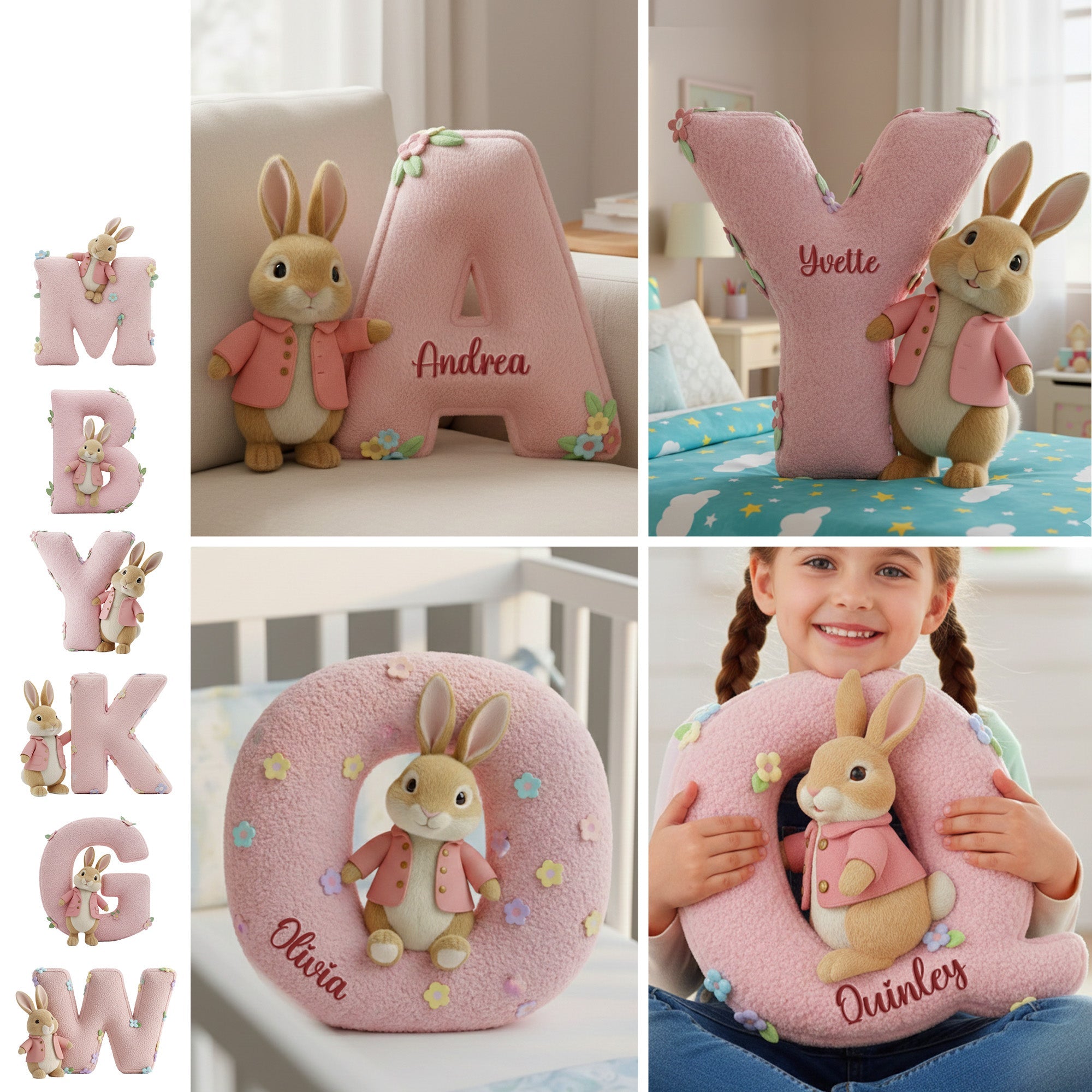 Bring Joy with Our Cute Bunny Alphabet Pillow - Personalized Gifts for Kids Pillow PopCulturePrints
