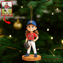 Load image into Gallery viewer, &quot;Hit a Home Run!&quot; - Personalized Baseball Kid Acrylic Ornament - Custom Photo Gift for Baseball Lovers Ornament PopCulturePrints
