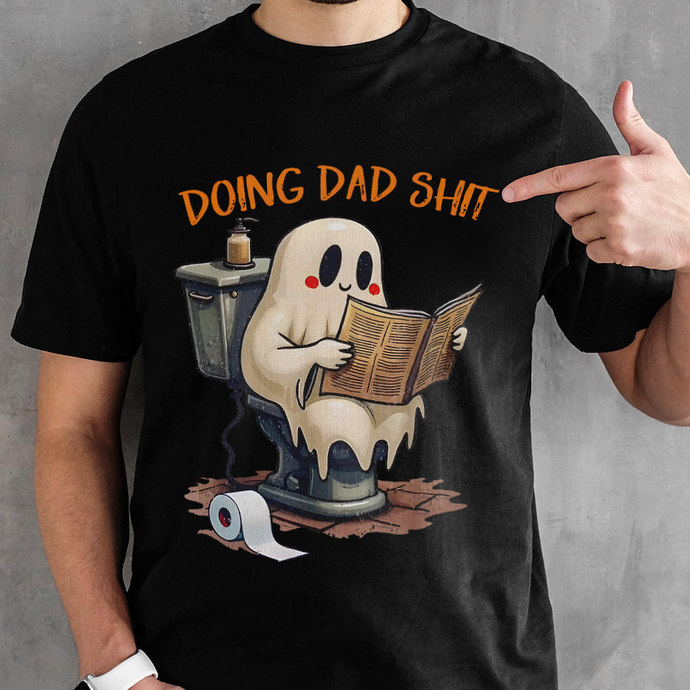 Funny Halloween Dad Ghost Shirt - Humorous Spooky Toilet Reading Tee