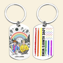 Load image into Gallery viewer, Personalized LGBT Couple Keychain - Love Always Wins Keychains PopCulturePrints
