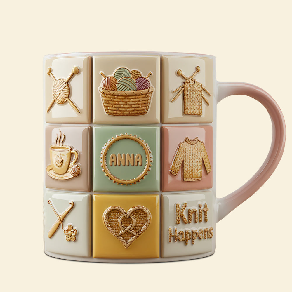 "Knit Happens" - Personalized Knitting Lovers Coffee Mug - Custom Gift for Crafters and Yarn Enthusiasts Coffee Mug PopCulturePrints