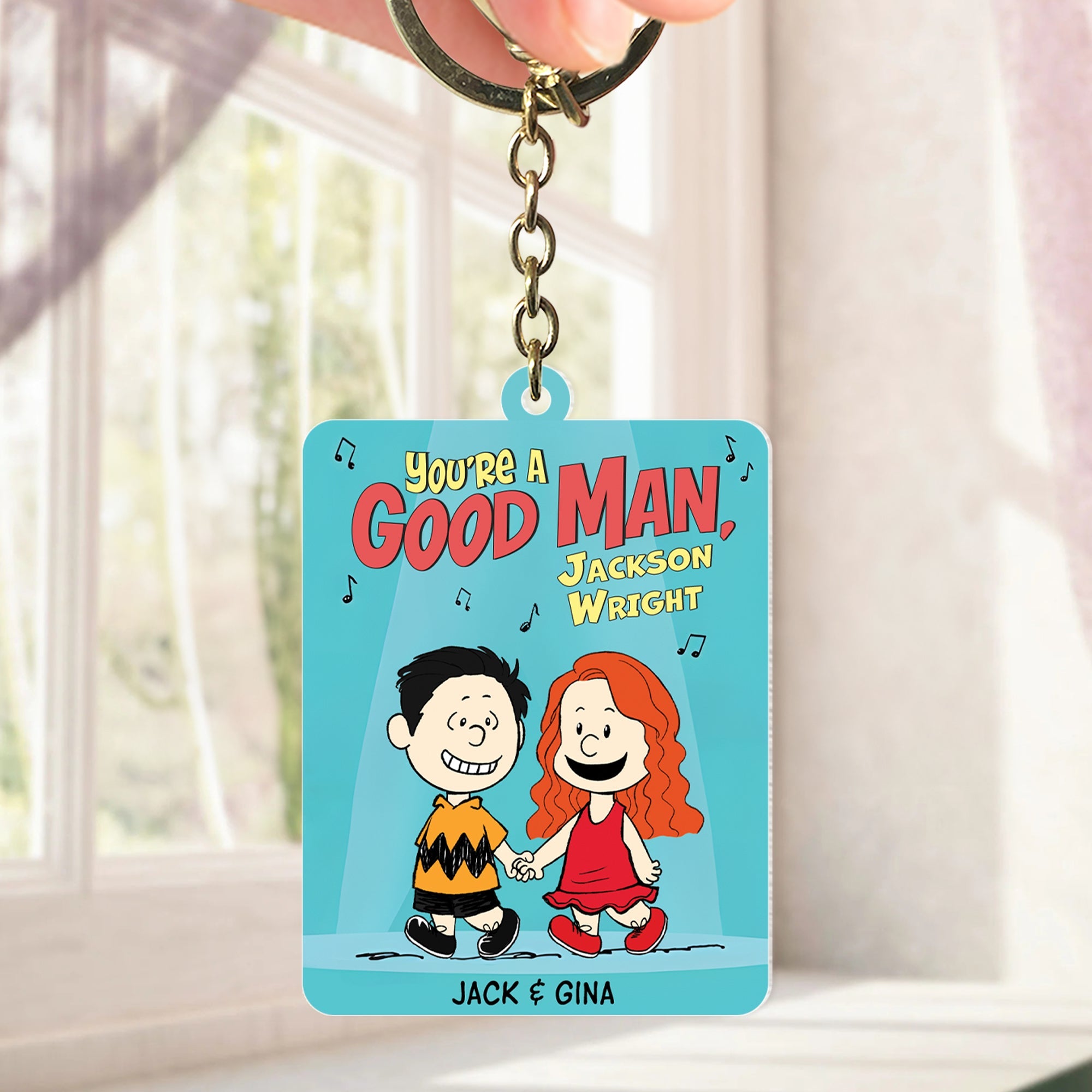 Personalized Cute Cartoon Couple Keychain - Hand In Hand Design