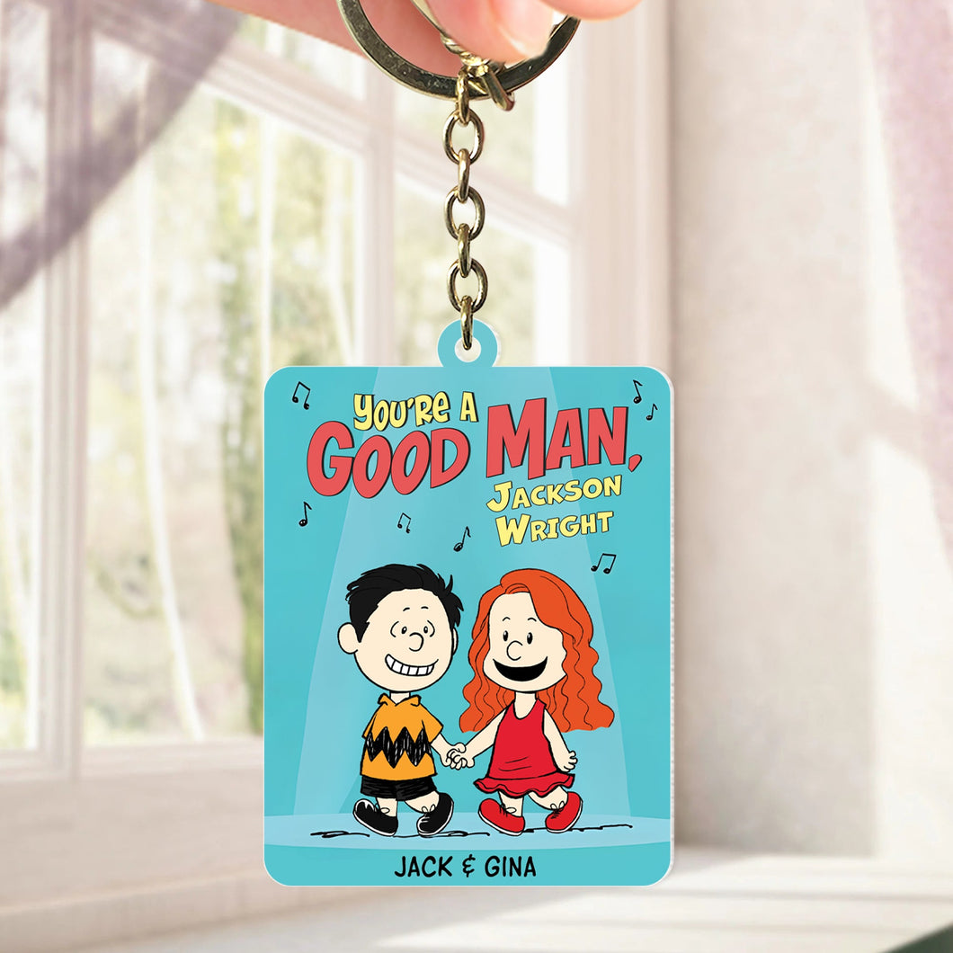 Personalized Cute Cartoon Couple Keychain - Hand In Hand Design