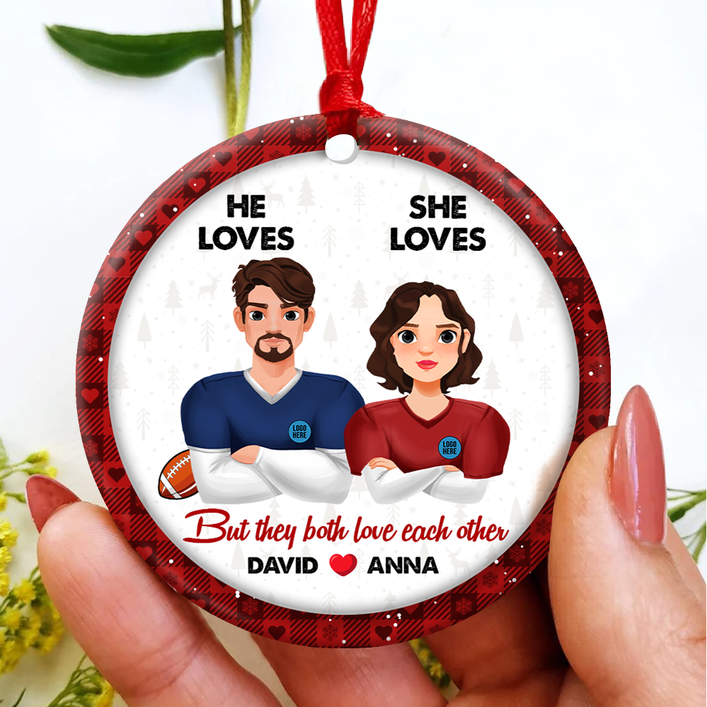 Customized Christmas Ornaments for Football-Loving Couples - Valentine's Day Gifts Ornament PopCulturePrints