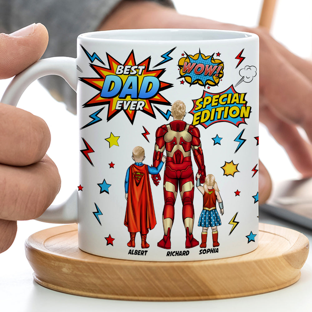 "Best Dad Ever" - Personalized Super Dad Coffee Mug - Custom Gift for Dads, Father’s Day, Kids Coffee Mug PopCulturePrints