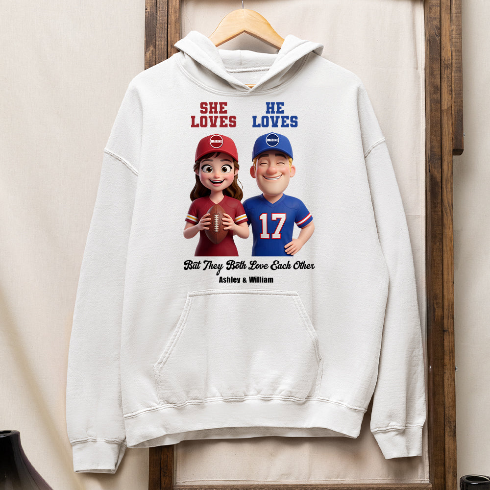 “She Loves, He Loves” - Personalized Sports Rivalry Shirt for Game Day Couples Shirts PopCulturePrints