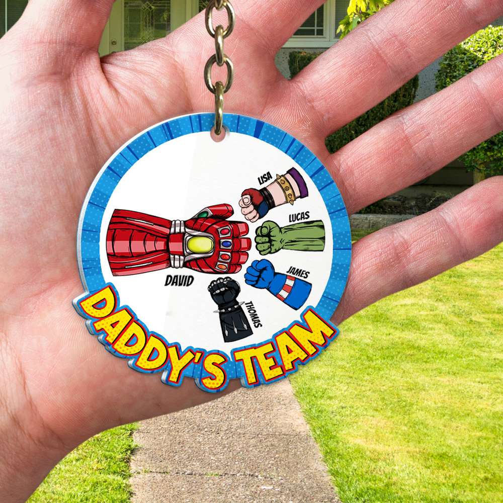 Custom Super Dad Keychain: Daddy's Team Keychains PopCulturePrints