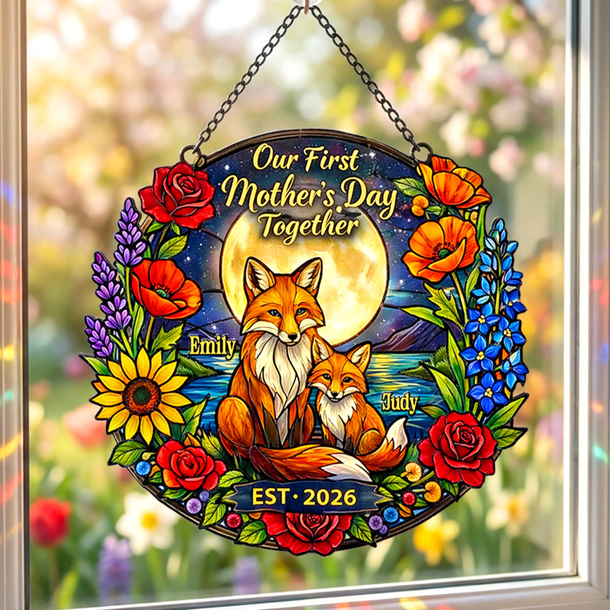 Our First Mother’s Day Together - Personalized Fox Suncatcher for Mom & Grandma Ornament PopCulturePrints