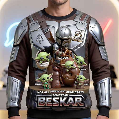 #1 Dad: Not All Heroes Wear Capes - Personalized Warrior Dad and Kids Shirt AOP Products PopCulturePrints