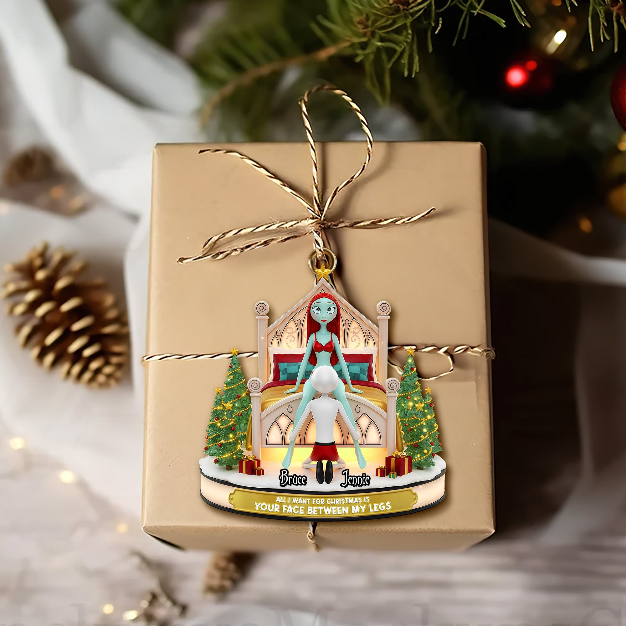 All I Want For Christmas Is Your Face Between My Legs - Naughty Spooky Couple Ornament Ornament PopCulturePrints