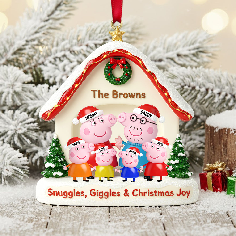 Snuggles, Giggles & Christmas Joy - Personalized Family Christmas Ornament Ornament PopCulturePrints
