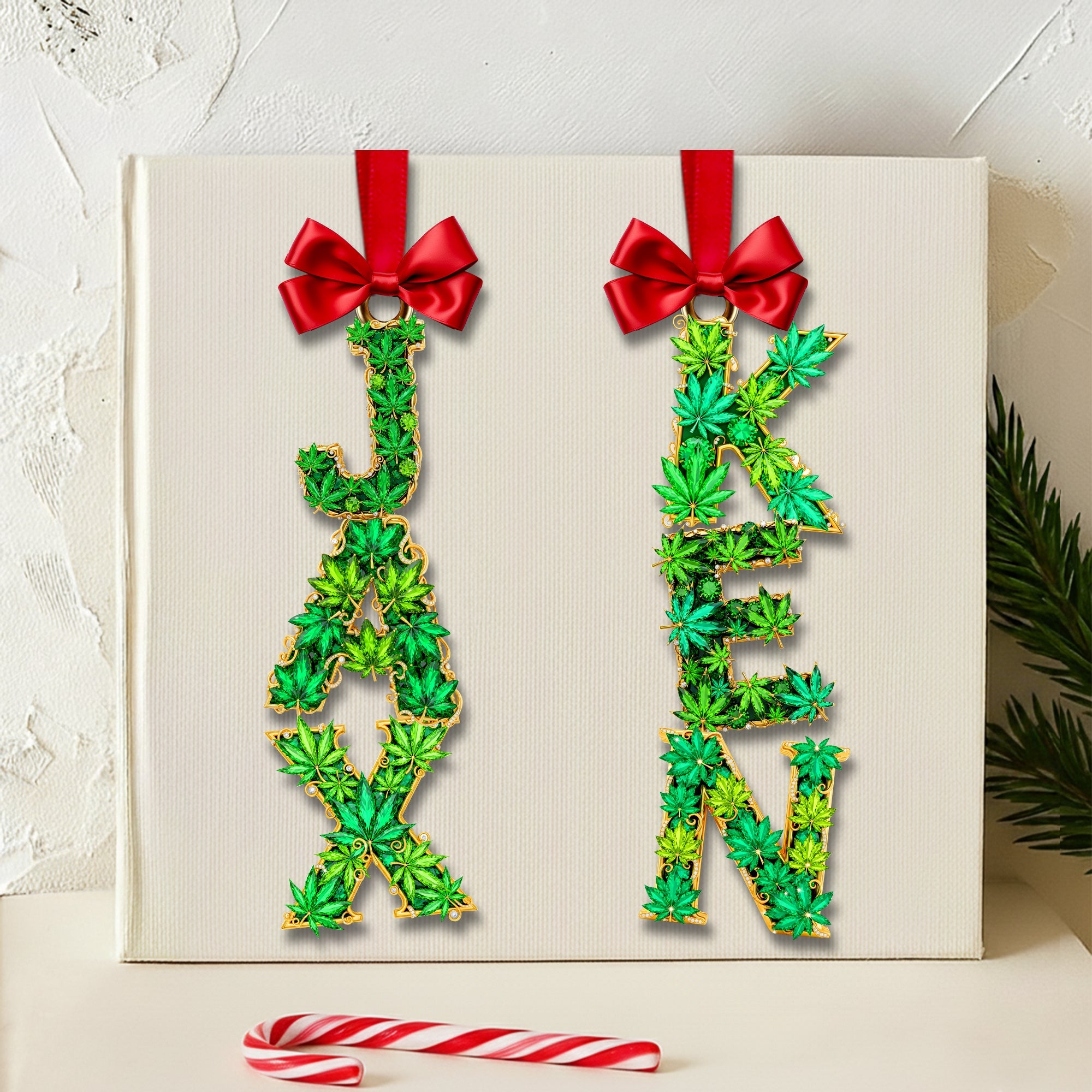 "Embrace Nature's Vibe" - Unique Green Leaf Acrylic Ornament - Personalized Gift for Stoners Ornament PopCulturePrints