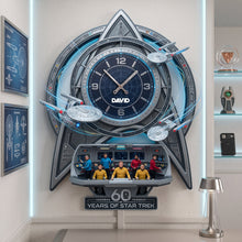 Load image into Gallery viewer, “Time Flies Through Space” - 60 Years Of Cosmic Voyage Wall Clock - Personalized Gift for Star Trek Fans
